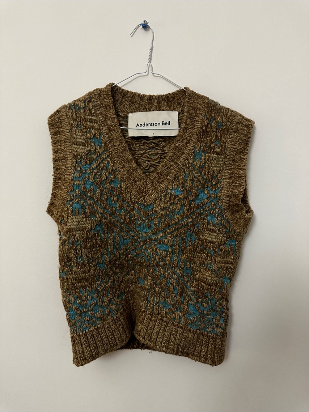 Andersson Bell Sweater Vest - Brown & Teal Patterned Knit Sweater Vest